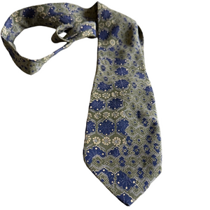 Lord & Taylor Metropolitan Silk Tie Green Blue Medallion Geometric Made Italy